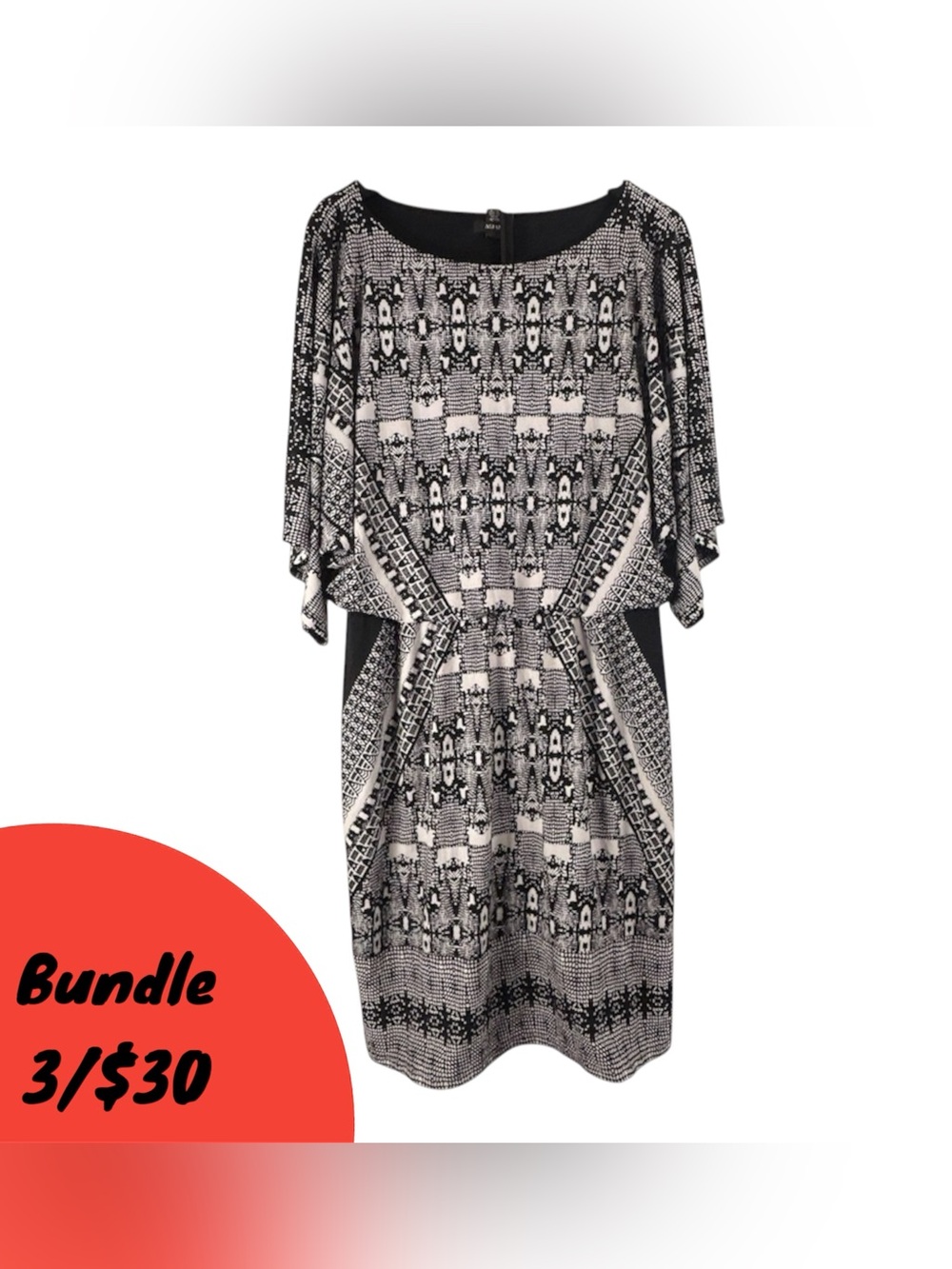 Alfani Black and White Printed Midi Dress Stretchy Comfy Business Casual Dress